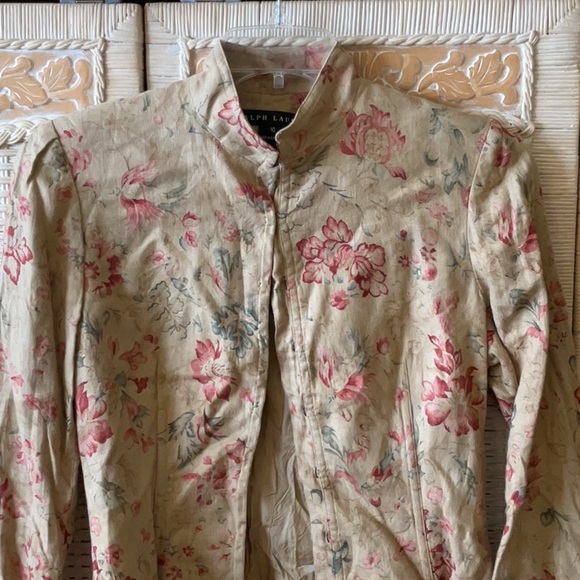 Vintag Ralph Lauren Chinese Rose Print Linen Mandarin Jacket EUC - Picture 2 of 14